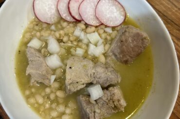 Mole Verde with pork and beans