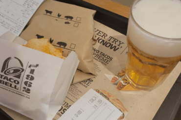 Two Taco Bell Hard Shell Tacos and a pint of beer I had after arriving at a bus station in Seoul for Christmas Eve Weekend in Seoul, South Korea.