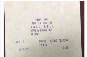 A perfectly preserved receipt from Taco Bell found in a library book