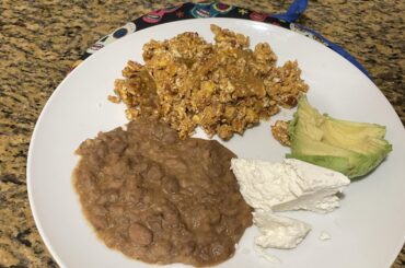 Let's start simple. Chorizo with eggs and beans.