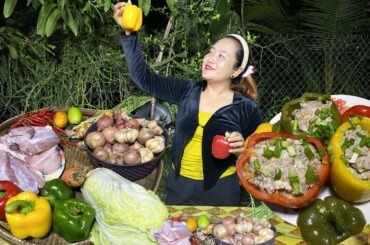 WOW Yummy! Steamed Ground Pork in Bell Pepper with country style recipe Amazing Rural Life #cooking