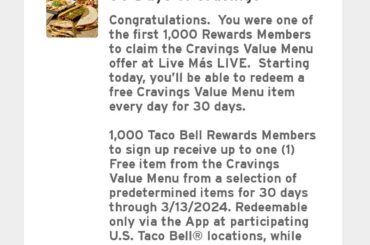 30 Day Cravings Pass has dropped for those that won! Check your app to see if you're one of the 1,000!