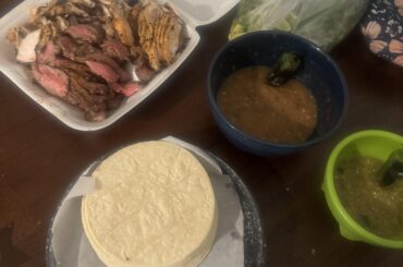 Update on last night’s street tacos(strip & pork loin) salsa, Roja salsa Verde