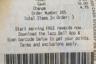 Here is a receipt from yesterday for some free points