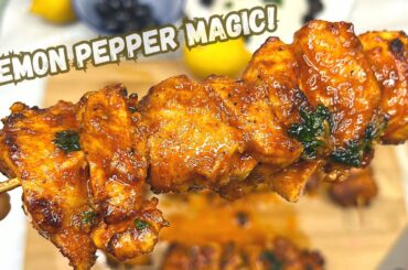 Juicy Hot Lemon Pepper Chicken Skewers - Air Fryer Recipe