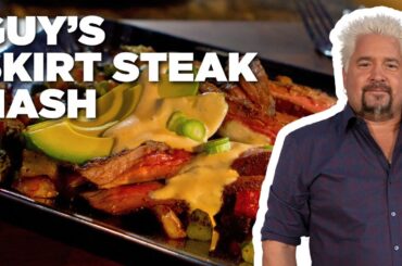 Guy Fieri's Grilled Skirt Steak Hash with Red Pepper Hollandaise | Guy’s Big Bite | Food Network