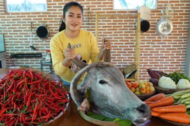 Chili & Beef head cooking - Yummy country style food cooking - Cooking with Sreypov