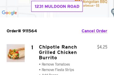 The app let me order a Chipotle ranch grilled burrito!