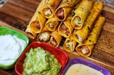 Homemade taquitos. Smoked chicken, cream cheese, and onion. Also potato, onion, and Oaxaca cheese.