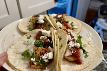 Shrimp tacos and half the veggies in the fridge!