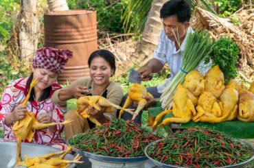 Cooking Spicy Green & Red Chili with Chicken in Village - Making Delicious Meal - Kitchen Foods