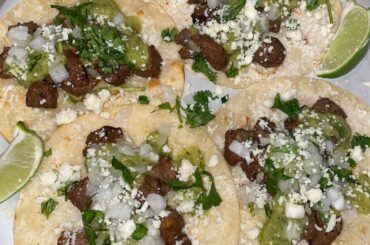 Steak Tacos with Avocado Salsa Verde and Sopapilla Cheesecake Bars
