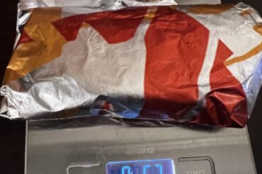 $6 cantina burrito, Ks. 6.3 oz, the weight of a small smartphone.