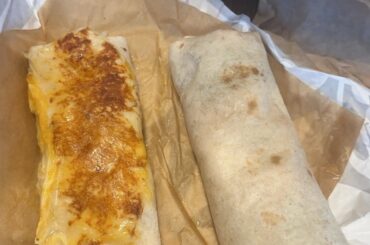 Size Comparison for Cheesy Double Beef Burrito and Steak Grilled Cheese Burrito