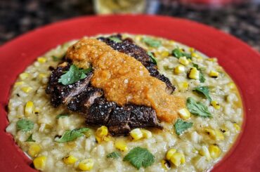 Does this count? Roasted corn and green chile risotto with carne asada and salsa roja.