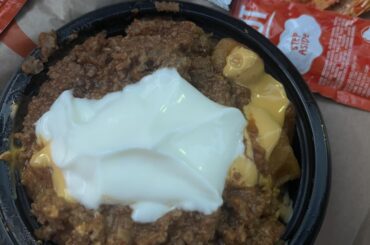 Cheeses fiesta potatoes and I added seasoned beef