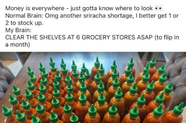 A guy trying to resell sriracha and showing it off on LinkedIn