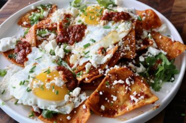 Traditional Mexican Chilaquiles Rojos Breakfast Recipe