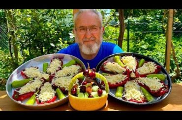 This recipe drives everyone crazy! Red peppers stuffed with rice, meat and cheese! delicious dish