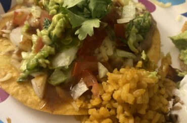 Homemade tostadas, pico de Gallo and rice
