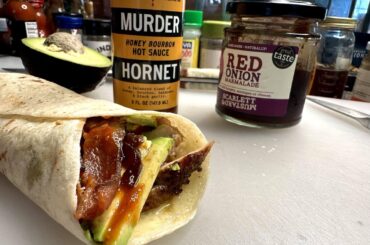 Murder Hornet Honey Bourbon on a smoked chicken wrap!