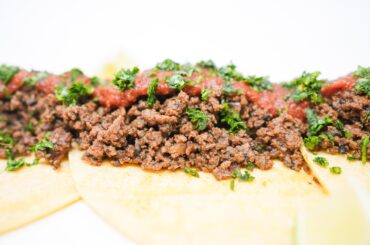 Ground Beef and Mushroom Duxelles Tacos with Roasted Tomato and Pasilla Pepper Salsa