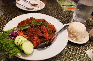 'Dynamite Spicy Challenge' chicken & vegetable stir fry with thai peppers at Jitlada