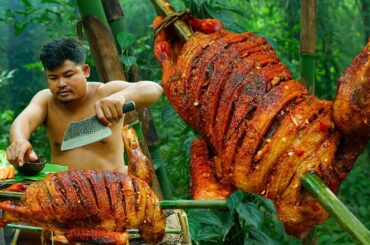Wilderness Cooking Skill | Roasted Muscovy Duck Green Coconut Eating With Chili Sauce So Delicious.