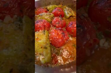 Stuffed Tomatoes and Peppers #gemista  #greekvillagelife #ikaria Recipe in Description
