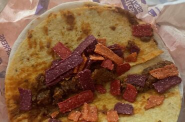 The sad little double stacked taco I just received (I did not make a single modification) :(