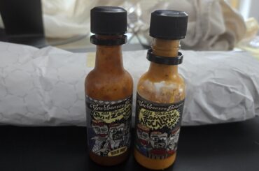 Father and son, reporting for chicken cheesesteak duty!