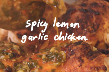 chicken maison inspired spicy lemon garlic chicken, my family's favorite way to enjoy roasted chicken with a spicy twist.