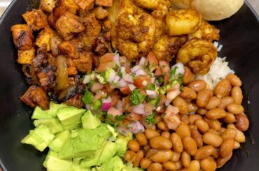 Shrimp and pork al pastor rice bowl