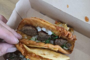 Three little pieces of meat each, thimble full of onions.