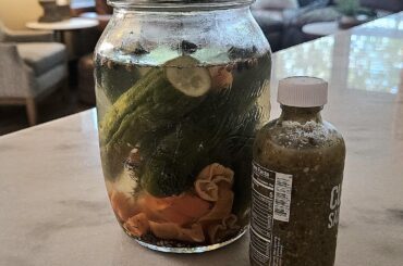 Homemade Pickled Habanero hot sauce... Just strained the habanero, spices, dill , garlic and 1 pickle, a splash of juice and blended it. Turned out pretty damn tasty.