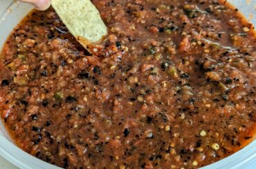 Batch of homegrown smoked, charred salsa