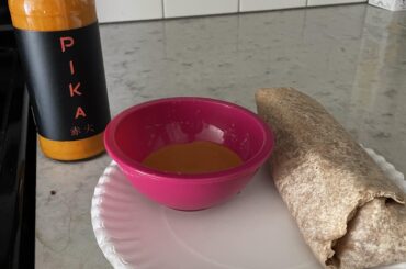 Breakfast sandwich and pika sauce