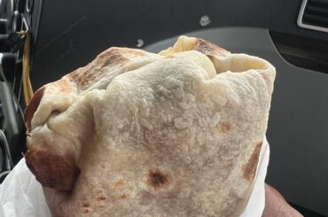 Homemade tortilla asada burrito