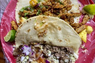 Sinaloa-style tacos, asada and pastor.