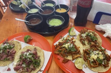 Tacos al pastor and tacos de trompa