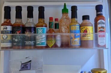 Current fridge situation - a solid line-up (Tabasco usually lives in the cupboard but moved over for the photo op)