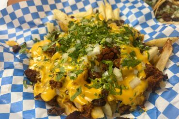 Nacho cheese pastor fries
