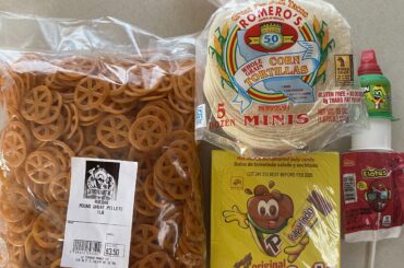 Snacks and tortillas haul from the tiendona market.