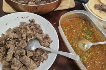 Cheek and tongue Tacos. Green salsa with fresh rosemary to die for.