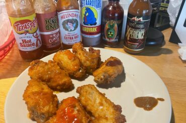 Sauce 1 out of 7 , for some reason I didn’t get in the picture was Frank’s. Last dab has a great flavor with a strong slow burn. Da bomb was an instant punch in the face.