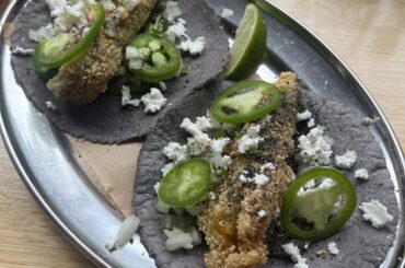 Zucchini flower, feta, and huitlacoche tacos in Melbourne