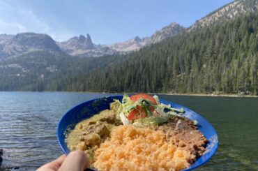 cooking a Mexican lunch a a remote alpine lake