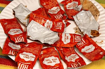 The amount of sauce packets my mom used for 1 (one) single burrito