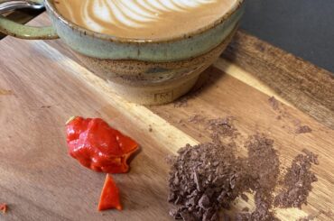 Muddled a ghost sliver with some Rancho Gordo hot chocolate to make a special afternoon cappuccino