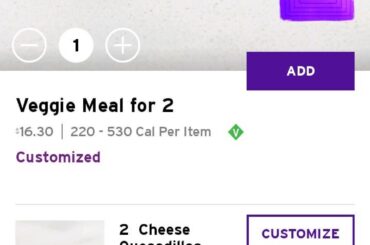 You know, i was just looking at the price of the meal for 2 after seeing the posts on here, but adding steak to the quesadillas in a veggie box for 2 makes this kind of an insane deal ($16.30 vs $22 ordered normally)